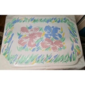 Vintage 80s Vinyl Oval Placemats Set 11 Pastel Flowers 17.5x12 Town & Country